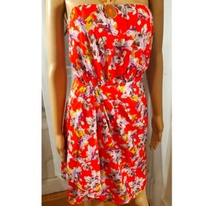 Express Dress Sundress Floral Strapless Red Mini